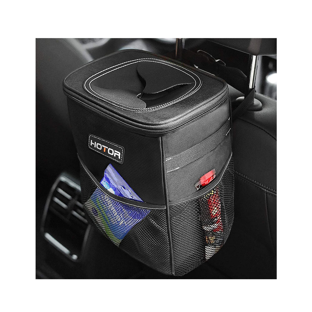 HOTOR Trash Can with Lid and Storage Pockets